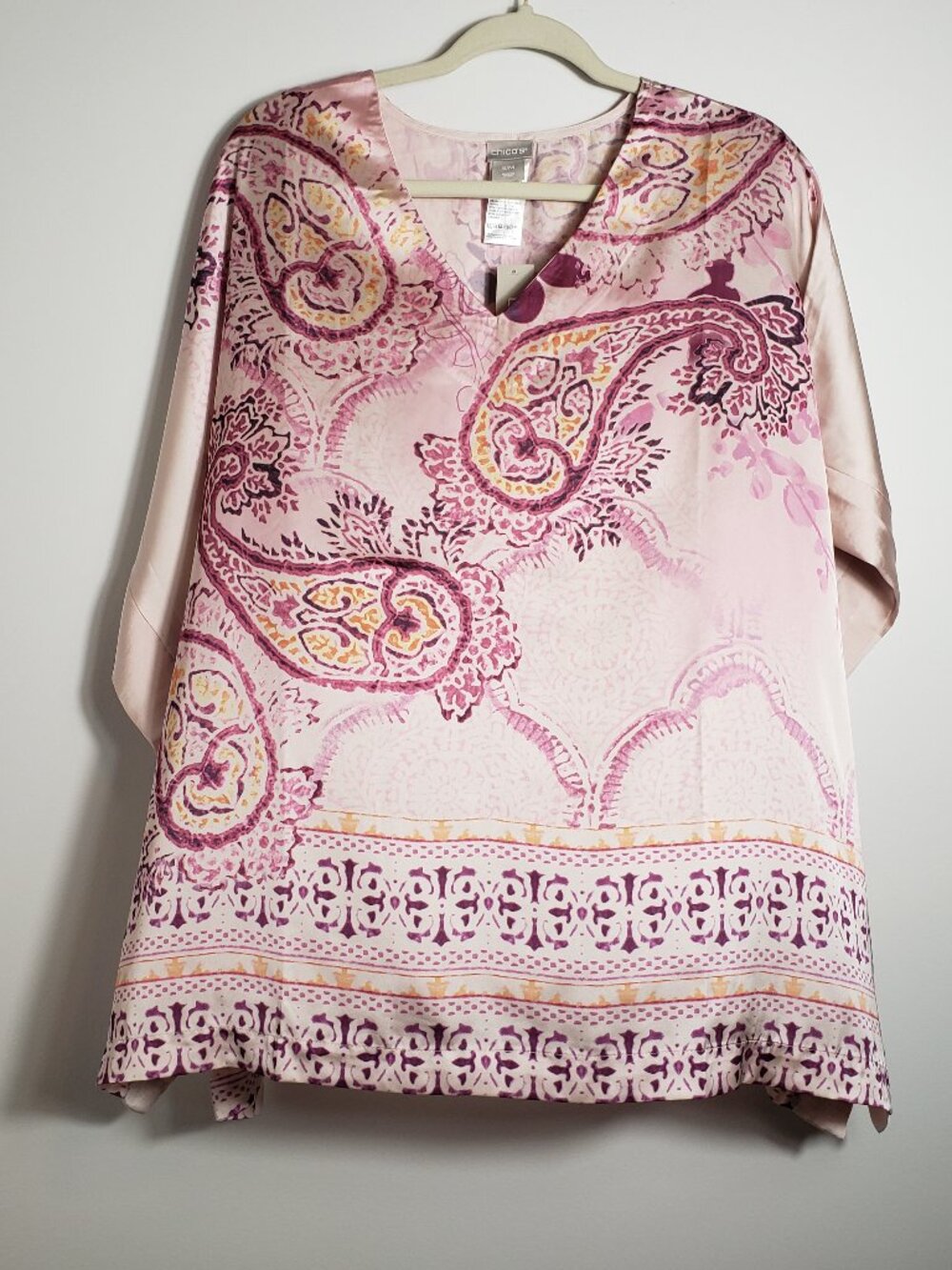 Chico's Multicolor Paisley with Border Poncho Blouse Boho Gypsy Boho Coastal S/M